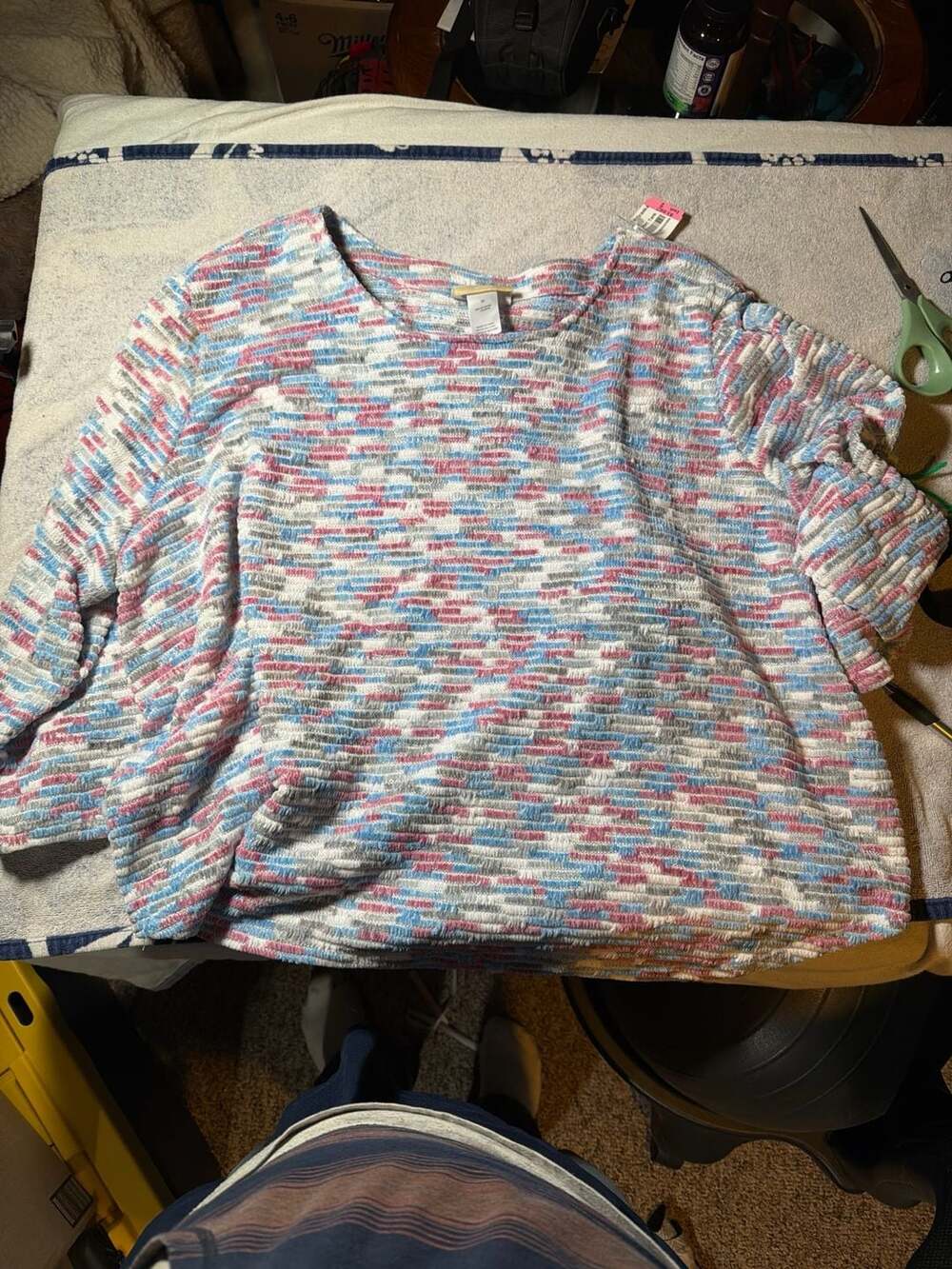Alfred Dunner Woman 3X Pink Blue White Space Dye Chenille Knit Sweater